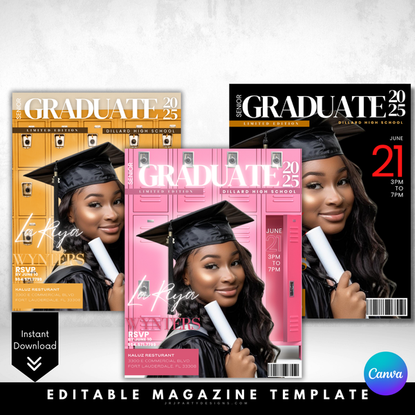 editable graduation magazine, canva graduation template, graduation party invitation, prom flyer template, digital magazine template, graduation keepsake, birthday magazine cover, editable flyer, graduation announcement, canva invitation template, instant download invitation, printable party invitation