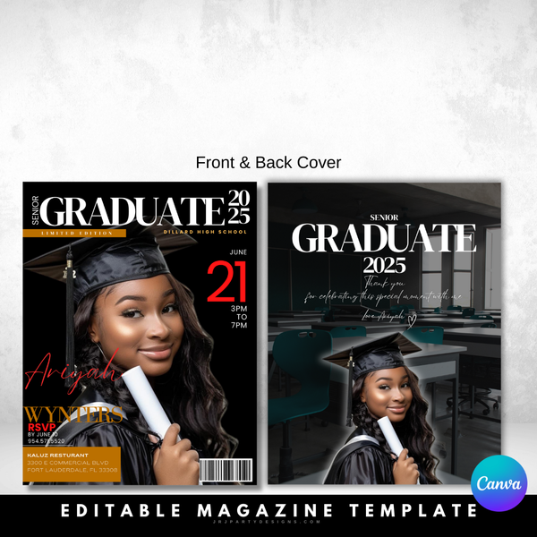 editable graduation magazine, canva graduation template, graduation party invitation, prom flyer template, digital magazine template, graduation keepsake, birthday magazine cover, editable flyer, graduation announcement, canva invitation template, instant download invitation, printable party invitation
