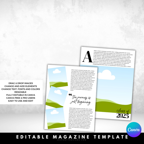 editable graduation magazine, canva graduation template, graduation party invitation, prom flyer template, digital magazine template, graduation keepsake, birthday magazine cover, editable flyer, graduation announcement, canva invitation template, instant download invitation, printable party invitation