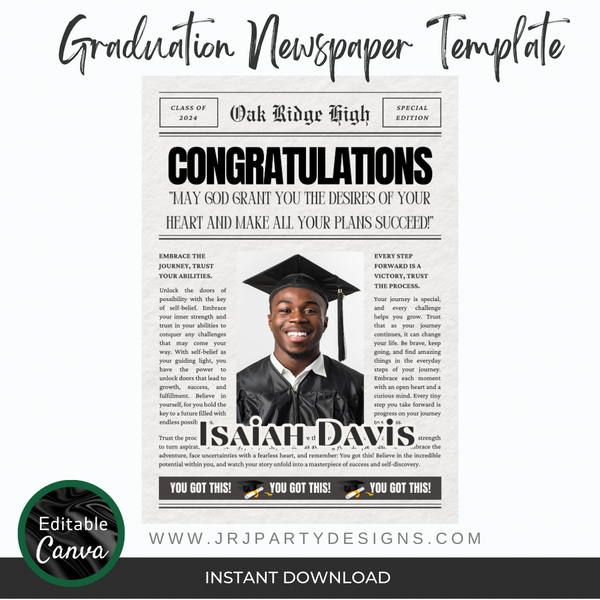 Newspaper Graduation Announcement Template, Graduation Newspaper Invitation,  Senior Graduate Announcement Template, Graduation Poster