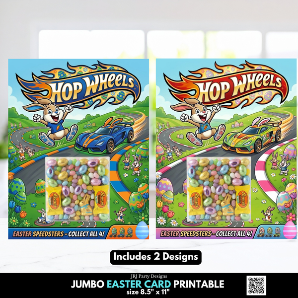 Easter Race Car Bunny Treat Card Printable, Hop Wheels, Easter Treat Card Printable