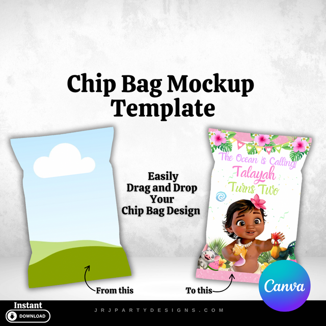 Easy Canva Chip Bag Mockup template, Canva Drag and Drop, Custom Chip Bag, Personalized Chip Bag wrapper, Editable Chip Bag template, Party Favor Mockup