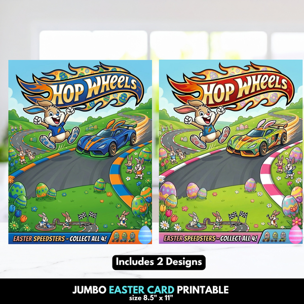 Easter Race Car Bunny Treat Card Printable, Hop Wheels, Easter Treat Card Printable