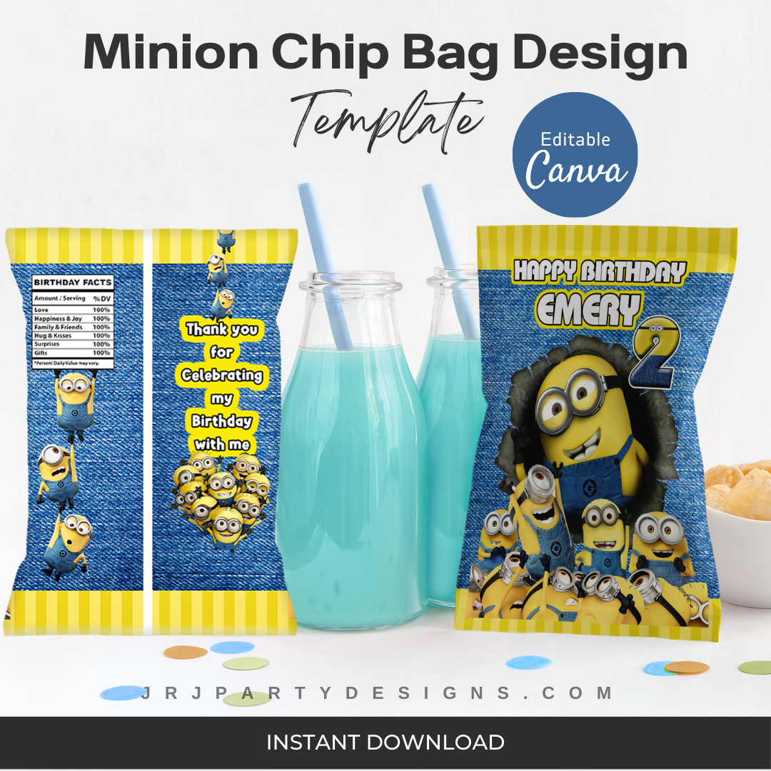 DIGITAL Minions Chip Bags, Party Favor, Birthday Chip Bag, Minions Themed