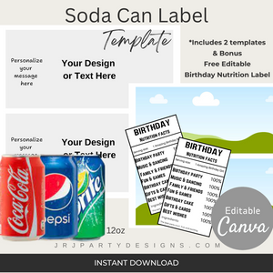 Soda Can Label template, Pop can label template, soda can wrapper template,  editable soda can template, custom soda can, personalize soda can, custom pop can, personalize pop can, branded drinks, diy party favors, diy mom, graduation party favors,  birthday party favors, canva template
