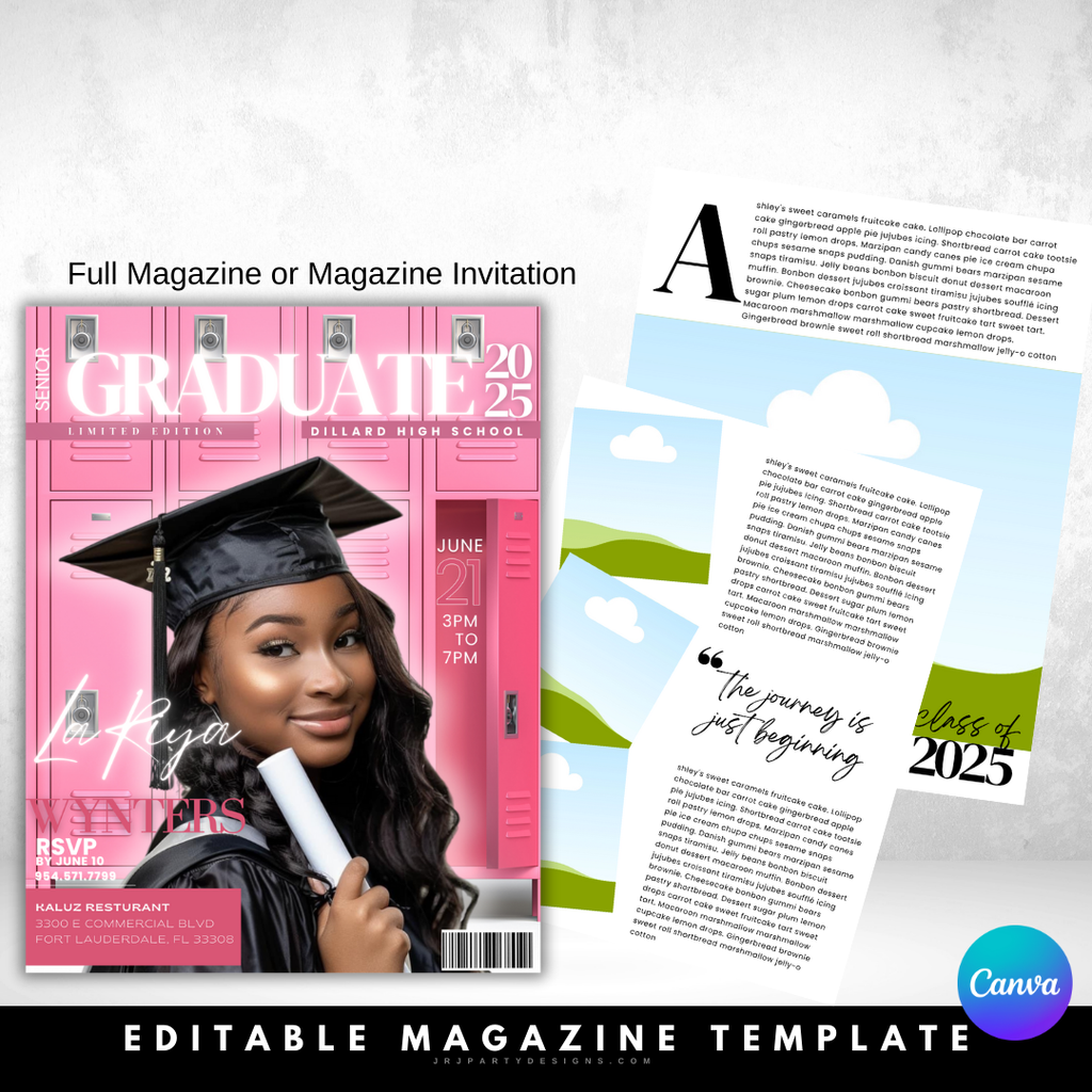 Graduation Lettering Magazine Editable Graduation Magazine Template – JRJ Party Designs Inc.