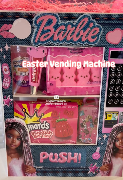 Easter Vending Machine, Easter gift basket for teens, dance moms, Barbie outfits, Barbie party, Barbie party favors, Barbie balloons, vending machine gift baskets, diy party favors, diy gift ideas