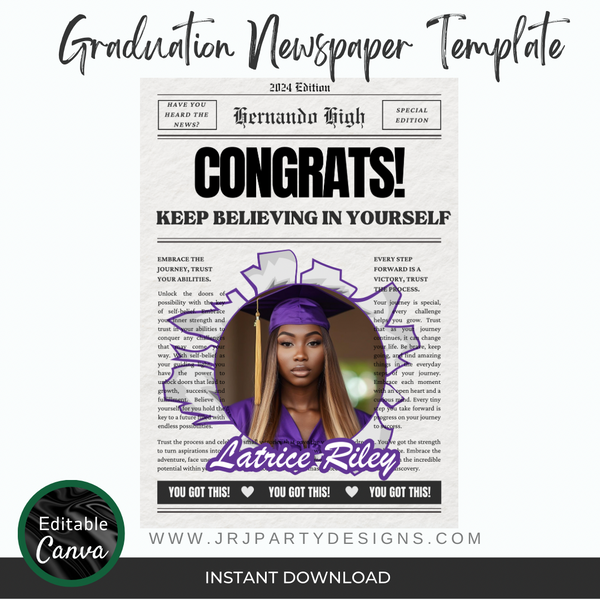 Newspaper Graduation Announcement Template, Graduation Newspaper Invitation,  Senior Graduate Announcement Template, Graduation Poster, Editable