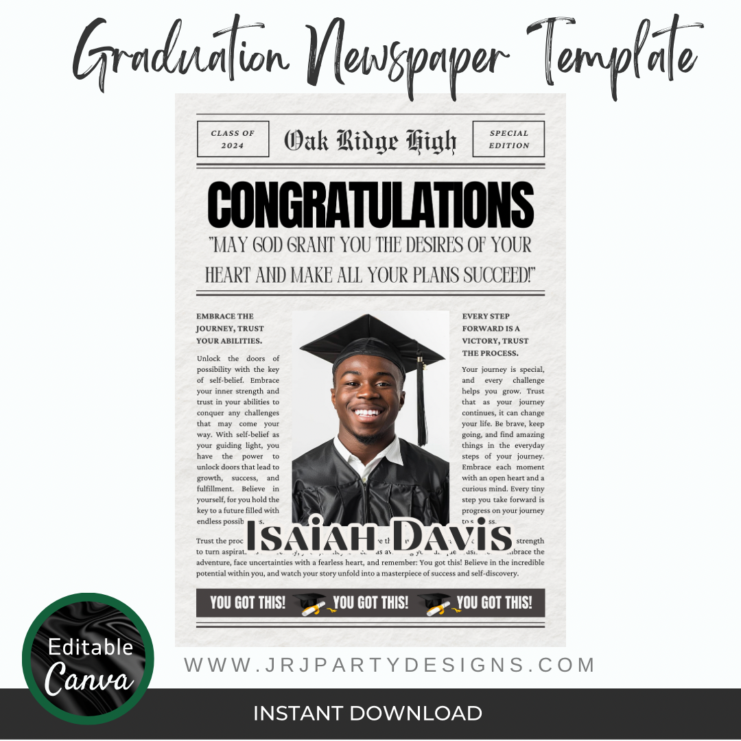 Newspaper Graduation Announcement Template, Graduation Newspaper Invitation,  Senior Graduate Announcement Template, Graduation Poster, Editable