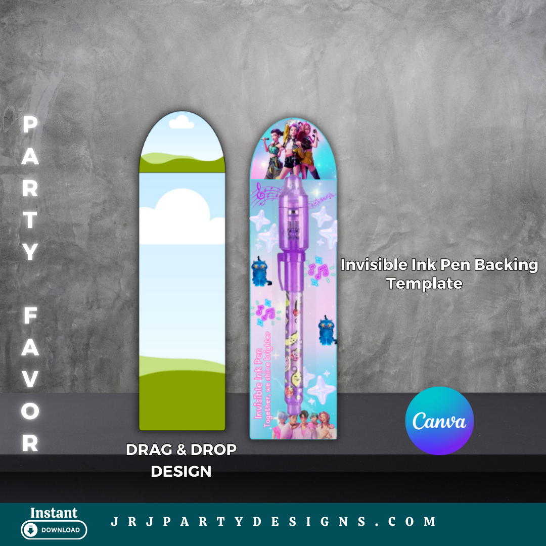 Invisible Ink Pen Favor Backing Template – Editable Canva DIY Party Fa ...