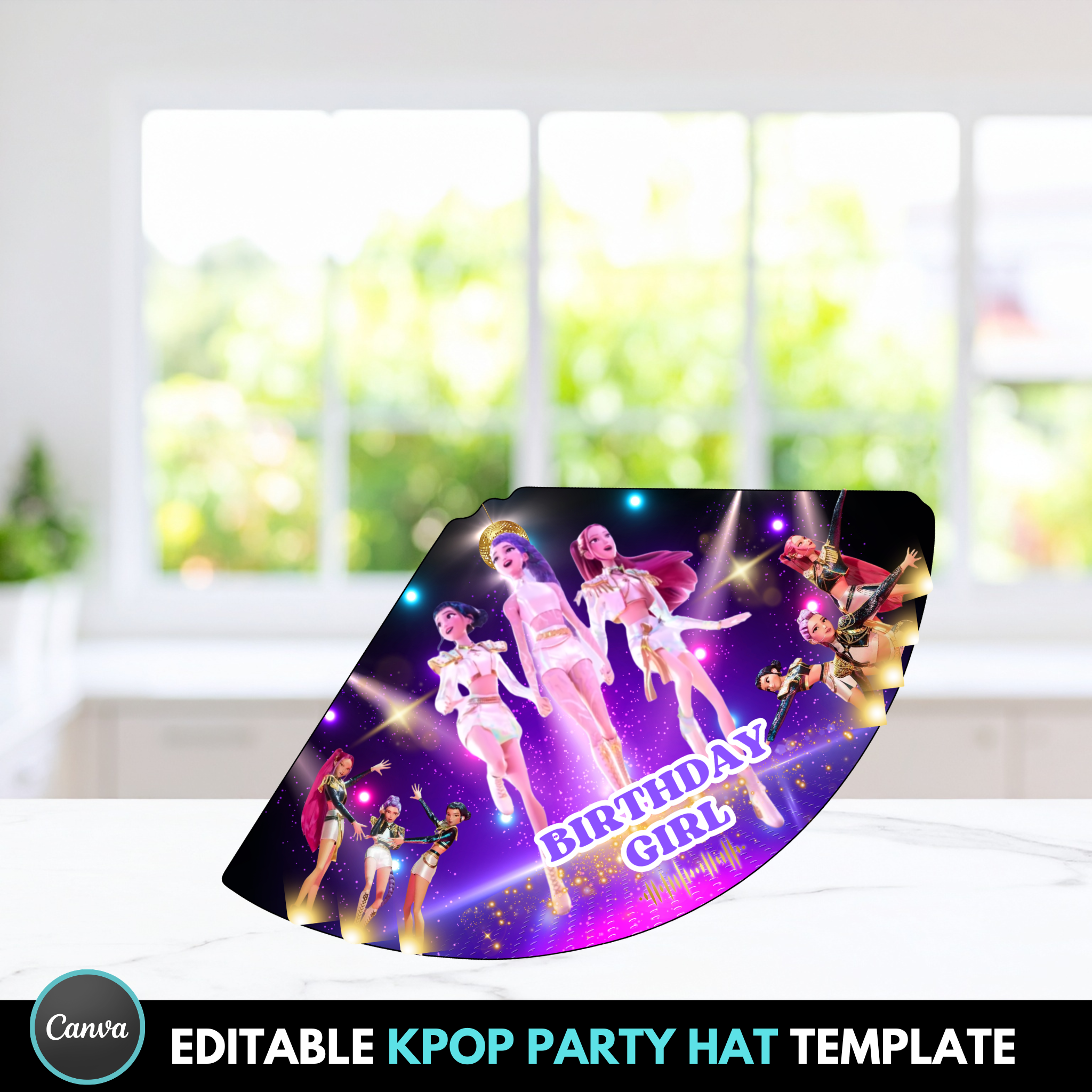 Editable Kpop Party Hat Template, Kpop Birthday Hat Printable, Canva T ...