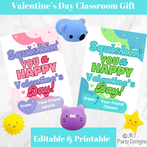 Squishy Valentine's Day Classroom Cards - Editable & Printable Instant Download