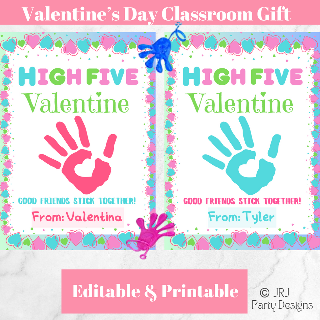 editable sticky hand high five valentine's day printable cards - instant download