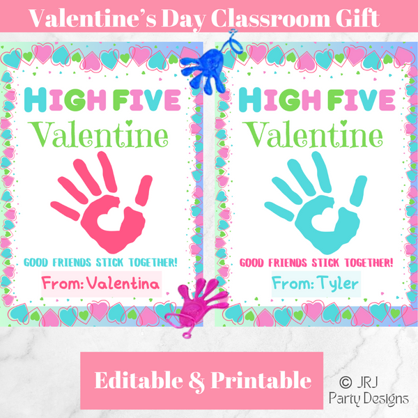 Editable Sticky Hand High Five Valentine's Day Printable Cards - Instant Download