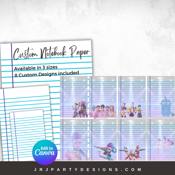 Editable K-Pop Custom Notebook Paper Template | 8 Designs, 3 Sizes | Canva Pro Template | Digital Download