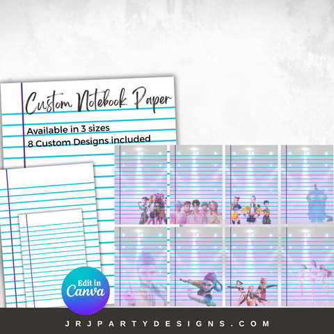 Editable K-Pop Custom Notebook Paper Template | 8 Designs, 3 Sizes | Canva Pro Template | Digital Download