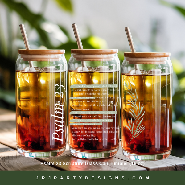 Psalm 23 Bible Verse 16 oz Libbey Glass Can Tumbler | Clear or Frosted Glass | Christian Gift Cup | Optional Personalization