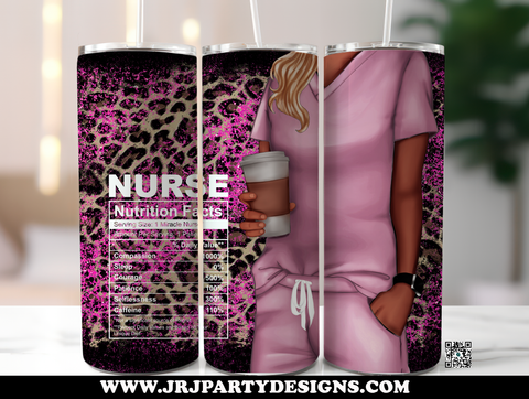 Nurse Tumbler with Straw Leopard Print Design
