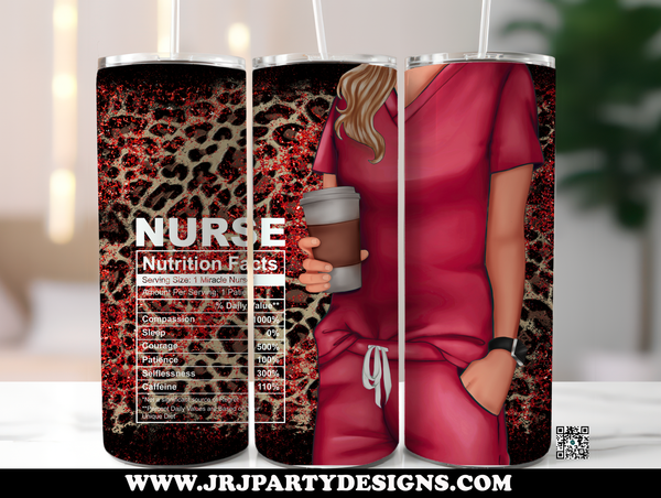 Nurse Tumbler with Straw Leopard Print Design