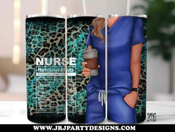 Nurse Tumbler with Straw Leopard Print Design