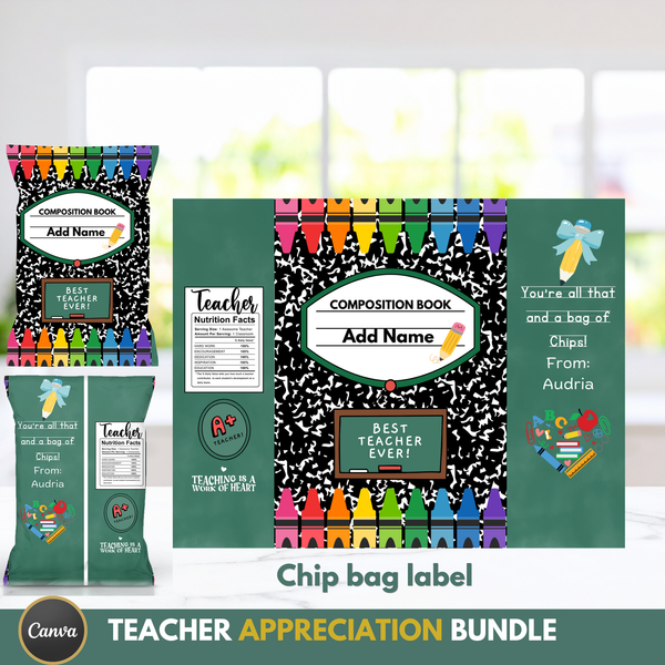 composition notebook theme teacher appreciation gift bundle editable Canva template