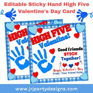 Editable Sticky Hand High Five Valentine's Day Printable Cards - Instant Download