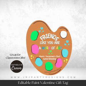 Paint Brush Valentine Card, Non-Candy Valentine, Classroom Party Favor, Valentine Gift tag, Classroom Valentine Cards, You're A Work of Art, Kids, Class Tag, Paint Valentine Gift Tag Template