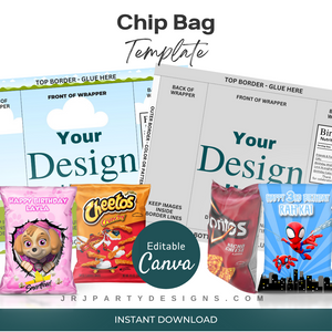 Chip Bag Template, Blank Chip Bag, Chip Bag Template Canva Editable, Chip Bag Label, Party Chip Bag, Chip Bag Editable, Cricut Svg Template,  Party Chip Bag label, Easy Chip Bag Template, DIY enthusiast, professional party planner, birthdays, baby showers, graduation, prom, bridal showers, bachelorette party, corporate events and business branding