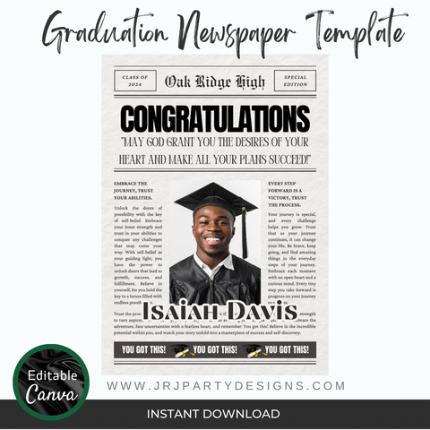 Newspaper Graduation Announcement Template, Graduation Newspaper Invitation,&nbsp; Senior Graduate Announcement Template, Graduation Poster